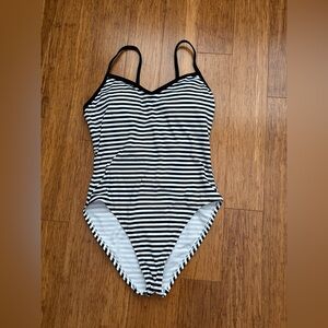 Shade & Shore Black and White Striped One Piece Swimsuit